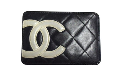 CHANEL シャネル カードケース カンボンライン ココマーク レザー ブラック ホワイト 9番台 美品 中古 4b000489