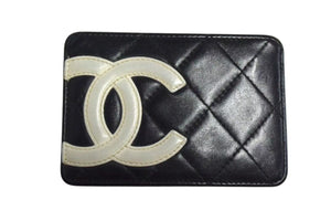 CHANEL シャネル カードケース カンボンライン ココマーク レザー ブラック ホワイト 9番台 美品 中古 4b000489