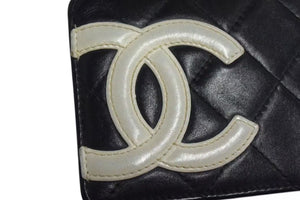CHANEL シャネル カードケース カンボンライン ココマーク レザー ブラック ホワイト 9番台 美品 中古 4b000489