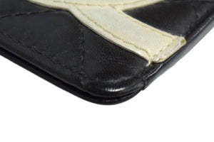 CHANEL シャネル カードケース カンボンライン ココマーク レザー ブラック ホワイト 9番台 美品 中古 4b000489
