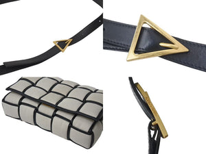極美品 BOTTEGA VENETA ボッテガヴェネタ パデッドカセット ナチュラル ショルダーバッグ アイボリー キャンバス レザー 中古 4b000492