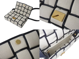 極美品 BOTTEGA VENETA ボッテガヴェネタ パデッドカセット ナチュラル ショルダーバッグ アイボリー キャンバス レザー 中古 4b000492