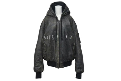 HOOD BY AIR フッドバイエアー レザーボンバージャケット ペレ HBA-128 ブラック ホワイト サイズM 美品 中古 4b000496