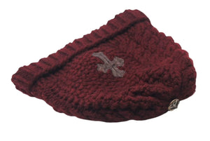 極美品 CHROME HEARTS クロムハーツ CHクロスパッチ カシミヤ ビーニー ニット帽 レザー シルバー925 レッド ONE SIZE 中古 4b000503