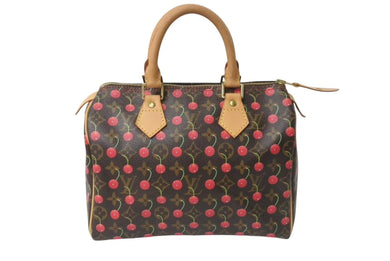 極美品 LOUIS VUITTON ルイヴィトン モノグラムチェリー スピーディ25 ハンドバッグ M95009 村上隆 ブラウン 中古 4b000506