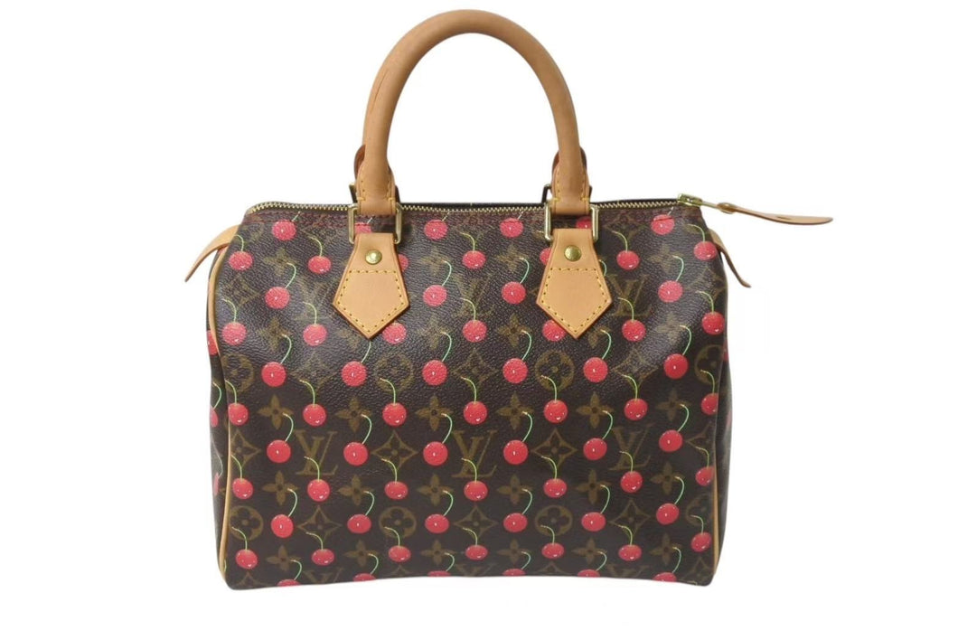 極美品 LOUIS VUITTON ルイヴィトン モノグラムチェリー スピーディ25 ハンドバッグ M95009 村上隆 ブラウン 中古 4b000506
