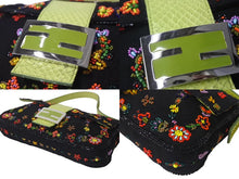 Load image into Gallery viewer, FENDI フェンディ ビーズ刺繍 マンマバケット ワンショルダーバッグ 26424 ブラック マルチカラー グリーン シルバー金具 ロゴ 美品 中古 4b000513