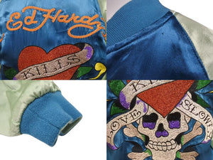 EdHardy エドハーディー ジャケット リバーシブルスカジャン ジャケット ネイビー グリーン レーヨン サイズM 美品 中古 4b000515