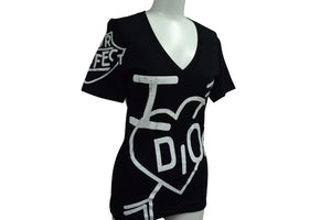 Christian Dior クリスチャンディオール 半袖VネックＴシャツ 4A16155957 ブラックホワイト コットン 良品 中古 4b000534