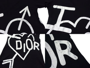 Christian Dior クリスチャンディオール 半袖VネックＴシャツ 4A16155957 ブラックホワイト コットン 良品 中古 4b000534