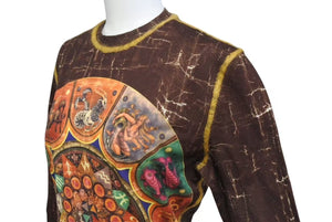 JEAN PAUL GAULTIER CLASSIQUE ジャンポールゴルチエ パワーネット シアートップス 12星座プリント柄 サイズ48 ブラウン 美品 中古 4b000538