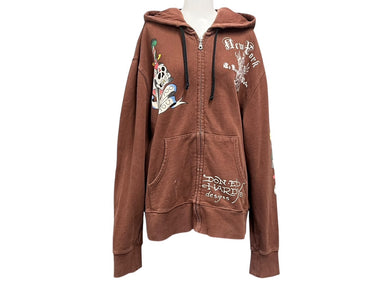 Ed Hardy エドハーディー グラフィックデザイン パーカージップアップ Y2K ブラウン サイズL 美品 4b000544