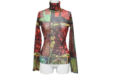 JEAN PAUL GAULTIER FEMME ジャン ポール ゴルチェ ファム パワーネット 長袖ジャケット シアー サイズ40 レッド 美品 中古 4b000547 