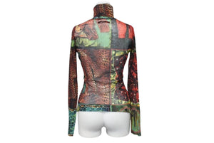 JEAN PAUL GAULTIER FEMME ジャン ポール ゴルチェ ファム パワーネット 長袖ジャケット シアー サイズ40 レッド 美品 中古 4b000547 