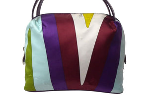 EMILIO PUCCI エミリオプッチ ミニハンドバッグ 2004年 秋冬 ナイロン レザー パープル マルチカラー シルバー金具 美品 中古 4b000565