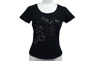 極美品 ChristianDior クリスチャンディオール ロゴ×ビーズ Tシャツ トップス コットン 5P16155973 ブラック サイズ40 中古 4b000581 