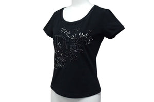 極美品 ChristianDior クリスチャンディオール ロゴ×ビーズ Tシャツ トップス コットン 5P16155973 ブラック サイズ40 中古 4b000581 