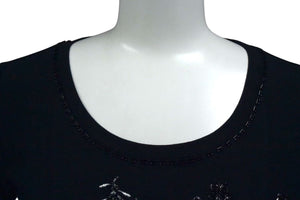 極美品 ChristianDior クリスチャンディオール ロゴ×ビーズ Tシャツ トップス コットン 5P16155973 ブラック サイズ40 中古 4b000581 