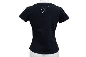 極美品 ChristianDior クリスチャンディオール ロゴ×ビーズ Tシャツ トップス コットン 5P16155973 ブラック サイズ40 中古 4b000581 