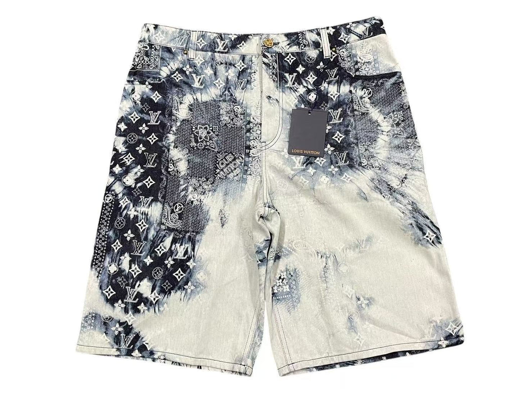 新品同様 LOUIS VUITTON ルイヴィトン 22AW モノグラム バンダナ ショートパンツ RM222M NW2 HND17X コットン ブルー 36 中古 4b000635