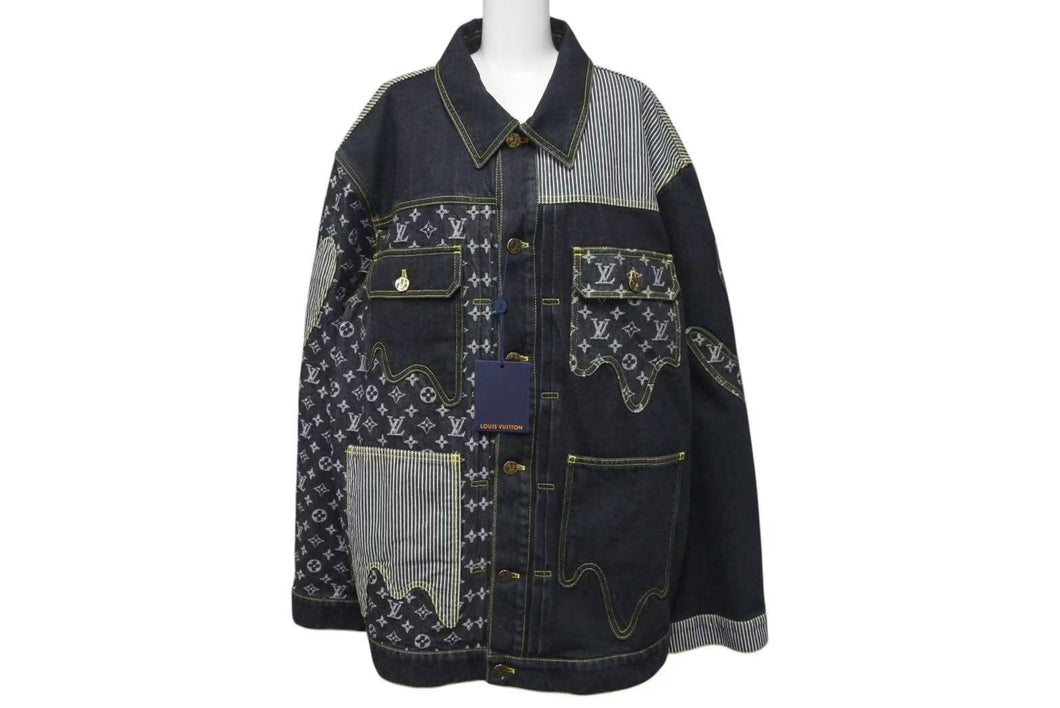 新品同様 LOUIS VUITTON NIGO ルイヴィトン ニゴ 22SS モノグラムクレイジー デニムジャケット 1A9K67 ブラック サイズ54 中古 4b000640