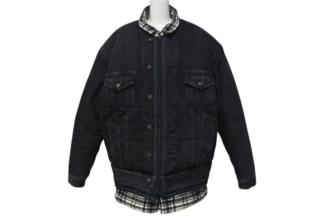 極美品 BALENCIAGA バレンシアガ 18AW レイヤードオーバーサイズパファジャケット 543028 ブラック ホワイト サイズ46 中古 4b000643