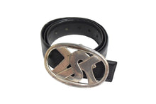 Load image into Gallery viewer, Yves Saint Laurent イヴサンローラン ベルト バックル ブランドロゴ ヴィンテージ加工 レザー メタル ブラック 美品 中古 4b000687