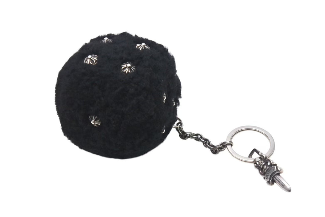 極美品 CHROME HEARTS 約クロムハーツ FUZZY DICE ファジーダイス クロスボタンダイスキーリング 重量84.3g ペーパーチェーン ダガー 中古 4b000715 