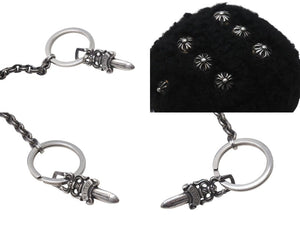 極美品 CHROME HEARTS 約クロムハーツ FUZZY DICE ファジーダイス クロスボタンダイスキーリング 重量84.3g ペーパーチェーン ダガー 中古 4b000715 