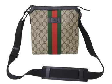 GUCCI グッチ ショルダーバッグ GGスプリーム フラットメッセンジャー キャンバス 471454 ベージュ シルバー金具 美品 中古 4b000733
