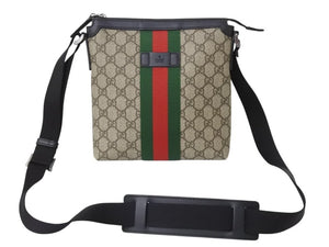 GUCCI グッチ ショルダーバッグ GGスプリーム フラットメッセンジャー キャンバス 471454 ベージュ シルバー金具 美品 中古 4b000733