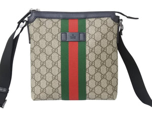 GUCCI グッチ ショルダーバッグ GGスプリーム フラットメッセンジャー キャンバス 471454 ベージュ シルバー金具 美品 中古 4b000733