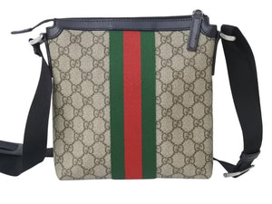 GUCCI グッチ ショルダーバッグ GGスプリーム フラットメッセンジャー キャンバス 471454 ベージュ シルバー金具 美品 中古 4b000733
