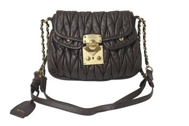 MIUMIU ミュウミュウ マテラッセ 2WAY ショルダーバッグ ハンドバッグ キルティング ブラウン レザー ゴールド金具 美品 中古 4b000737