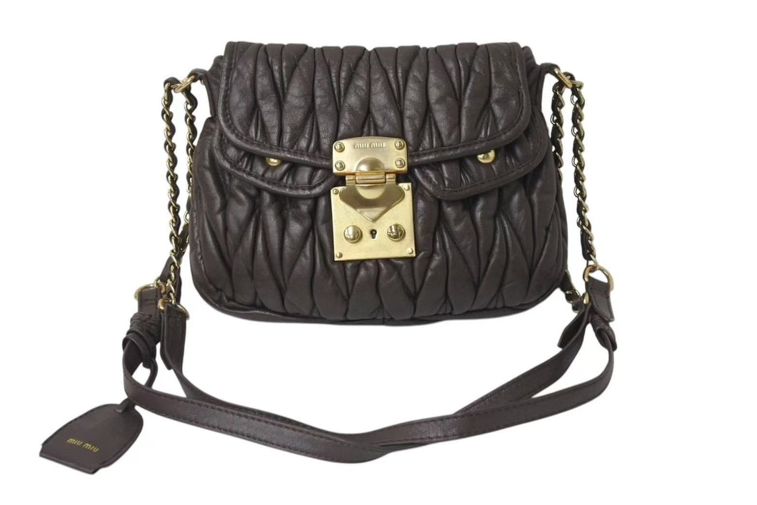 MIUMIU ミュウミュウ マテラッセ 2WAY ショルダーバッグ ハンドバッグ キルティング ブラウン レザー ゴールド金具 美品 中古 4b000737