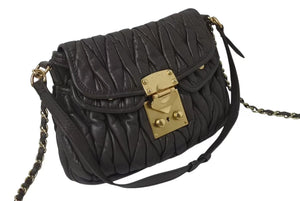 MIUMIU ミュウミュウ マテラッセ 2WAY ショルダーバッグ ハンドバッグ キルティング ブラウン レザー ゴールド金具 美品 中古 4b000737