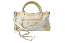 Load image into Gallery viewer, BALENCIAGA バレンシアガ ザ ファースト 2WAYハンドバッグ 103208 ハラコ レザー ラインストーン アイボリー 良品 中古 4b000744
