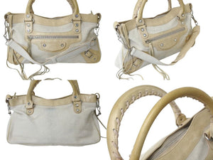 BALENCIAGA バレンシアガ ザ ファースト 2WAYハンドバッグ 103208 ハラコ レザー ラインストーン アイボリー 良品 中古 4b000744