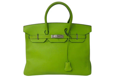 極美品 HERMES エルメス BIRKIN バーキン35 アップルグリーン シルバー金具 トリヨンクレマンス ハンドバッグ □F刻印 中古 4b000746