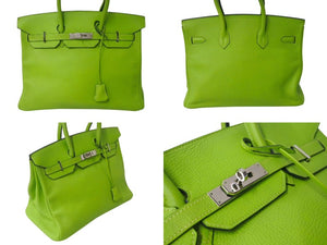 極美品 HERMES エルメス BIRKIN バーキン35 アップルグリーン シルバー金具 トリヨンクレマンス ハンドバッグ □F刻印 中古 4b000746