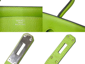 極美品 HERMES エルメス BIRKIN バーキン35 アップルグリーン シルバー金具 トリヨンクレマンス ハンドバッグ □F刻印 中古 4b000746