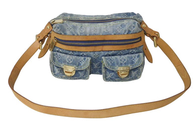 LOUIS VUITTON ルイヴィトン バギーPM ショルダーバッグ M95049 モノグラムデニム ヌメ革 ブルー ゴールド 美品 中古 4b000752