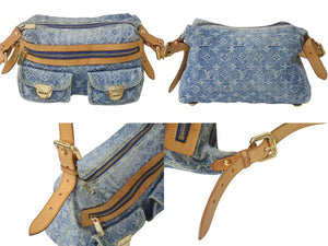 LOUIS VUITTON ルイヴィトン バギーPM ショルダーバッグ M95049 モノグラムデニム ヌメ革 ブルー ゴールド 美品 中古 4b000752