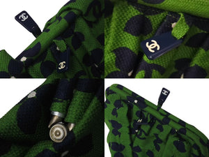 極美品 CHANEL シャネル がま口 トートバッグ 7番台 フラワーモチーフ ココマーク キャンバス ネイビー グリーン シルバー金具 中古 4b000753