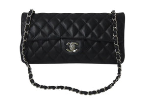 CHANEL シャネル イーストウエスト チェーンショルダーバッグ 10番台 2006年 ラムスキン ブラック シルバー金具 美品 中古 4b000759