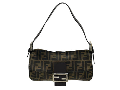 FENDI フェンディ マンマバケット ワンショルダーバッグ 26424 ズッカ柄 キャンバス レザー ブラウン シルバー金具 美品 中古 4b007609