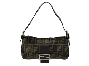 FENDI フェンディ マンマバケット ワンショルダーバッグ 26424 ズッカ柄 キャンバス レザー ブラウン シルバー金具 美品 中古 4b007609