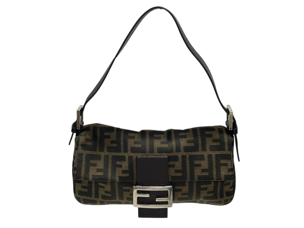 FENDI フェンディ マンマバケット ワンショルダーバッグ 26424 ズッカ柄 キャンバス レザー ブラウン シルバー金具 美品 中古 4b007609