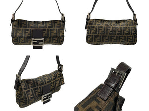 FENDI フェンディ マンマバケット ワンショルダーバッグ 26424 ズッカ柄 キャンバス レザー ブラウン シルバー金具 美品 中古 4b007609