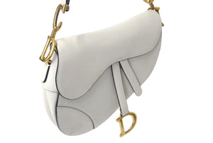Christian Dior クリスチャンディオール サドルバッグ ワンショルダーバッグ 19XMA-0178 レザー ホワイト 美品 中古 4b000761